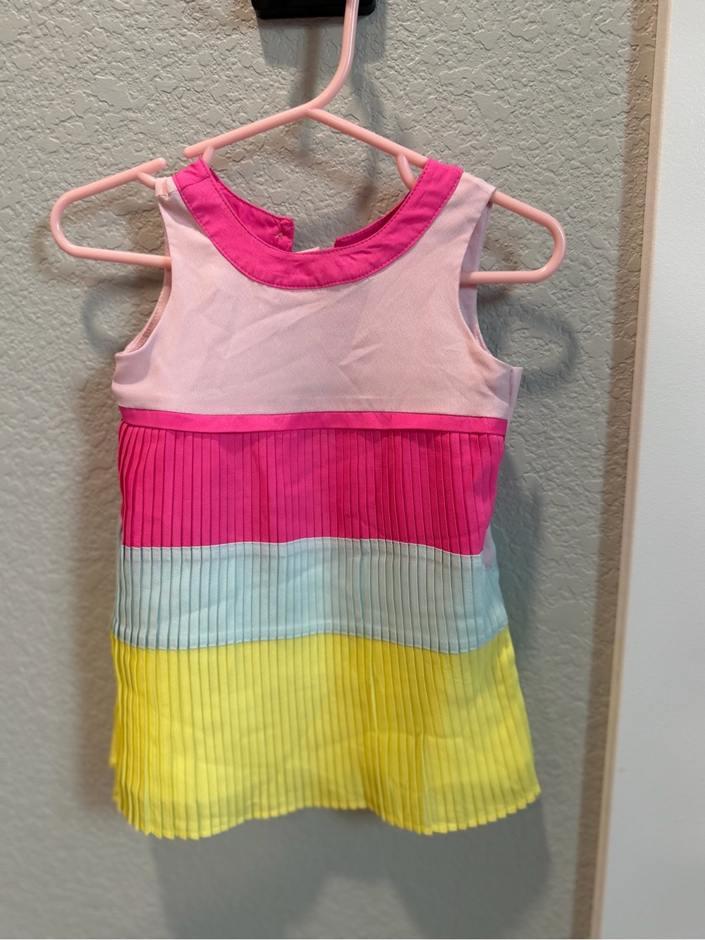 Ted Baker Girls Sleeveless Colorblock Pleated Dress - Pink, Light Blue & Yellow